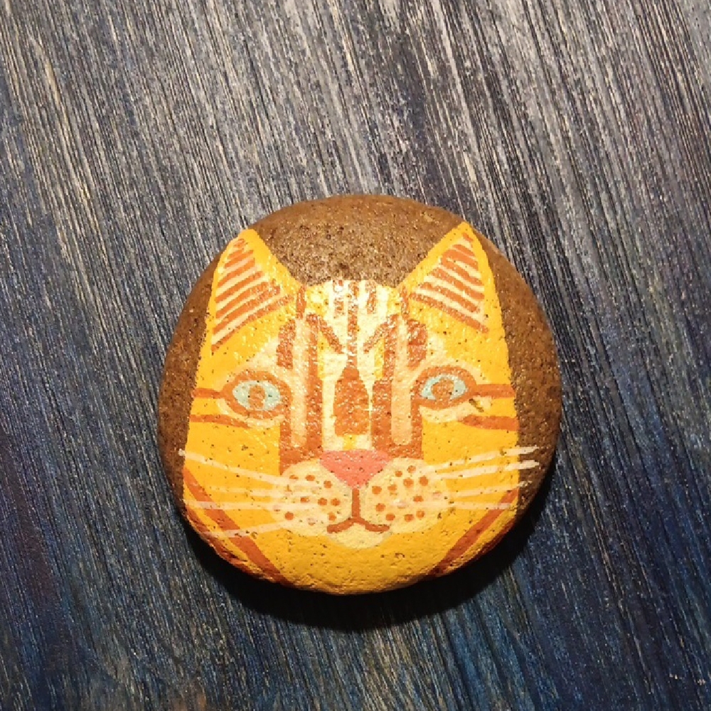 Stephanie Johnson Brown and Yellow Cat Art Stone